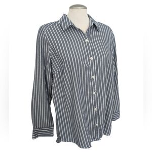 Lee Riders Women's Long Sleeve Button Down Blouse Large Blue & White Striped